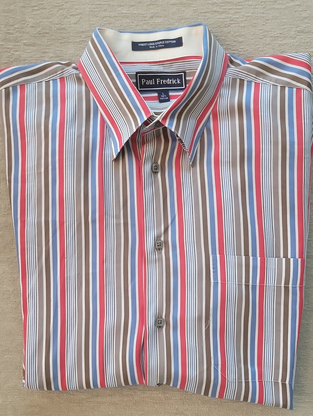 Paul Fredrick Stripped Button-Down Dress Shirt 100% Cotton. Size Large